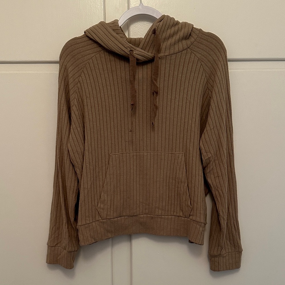 GUC Enza Costa Ribbed Brown Tan Hoodie Sweater